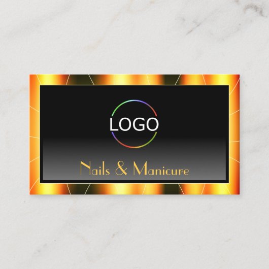 Carte De Visite Décontracté Orange Cadre noir Gradient ajouter Log (Devant)