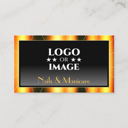 Carte De Visite Décontracté Orange Cadre noir Gradient ajouter Log (Devant)