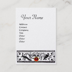 Carte De Visite DÉCOR ANTIQUE, MONOGRAMME ROUGE EN RUBAN, Perle bl