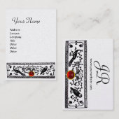 Carte De Visite DÉCOR ANTIQUE, MONOGRAMME ROUGE EN RUBAN, Perle bl (Devant / Derrière)