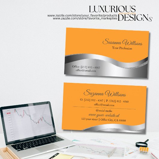 Carte De Visite Décor argenté orange classique inspiré