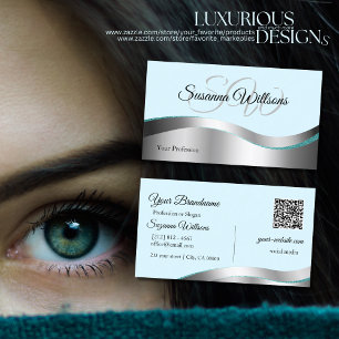 Carte De Visite Décor argenté Smart Turquoise Wavy avec Initiales