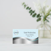 Carte De Visite Décor argenté Turquoise intelligent avec logo et c (Debout devant)