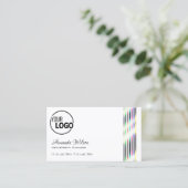 Carte De Visite Décor blanc clair moderne rayures ajouter logo (Debout devant)