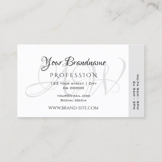 Carte De Visite Décor blanc clair moderne rayures Monogramme (Dos)