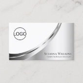 Carte De Visite Décor blanc élégant avec logo et photo (Devant)