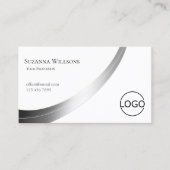 Carte De Visite Décor classique blanc noble en argent avec logo (Devant)