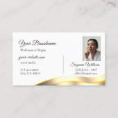 Carte De Visite Décor classique blanc Wavy Gold avec Initiales Pho (Dos)