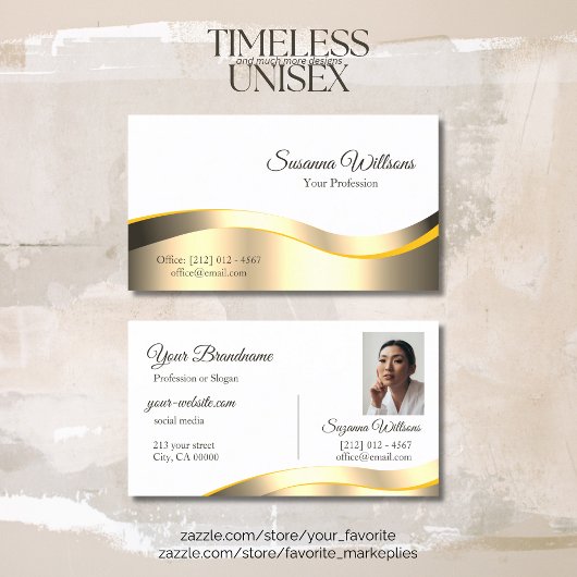 Carte De Visite Décor classique blanc Wavy Gold avec Photo Deluxe