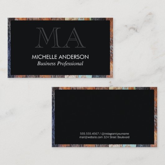 Carte De Visite Décor classique en bois | Monogramme | Professionn (Devant / Derrière)