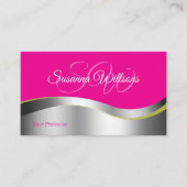 Carte De Visite Décor en argent rose chaud avec Initiales Photo (Devant)