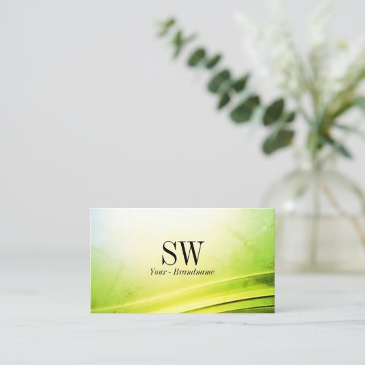Carte De Visite Décor en marbre vert avec Monogramme (Debout devant)