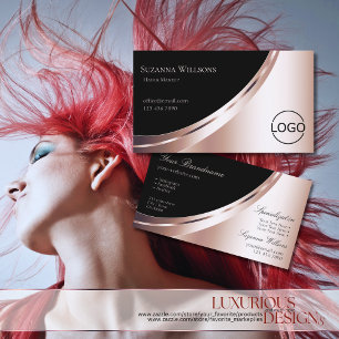 Carte De Visite Décor en or noir et Rose avec logo Luxueux