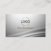 Carte De Visite Décor incurvé en argent avec logo et photo (Devant)