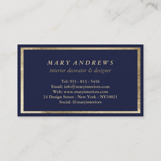 Carte De Visite Décor intérieur bleu marine moderne (Dos)