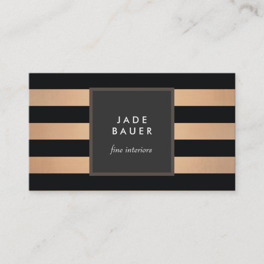 Carte De Visite Décor moderne en noir et cuivre rayé (Devant)