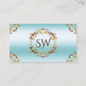 Carte De Visite Décor Noble Ice Blue Monogramme Photo QR Code (Devant)
