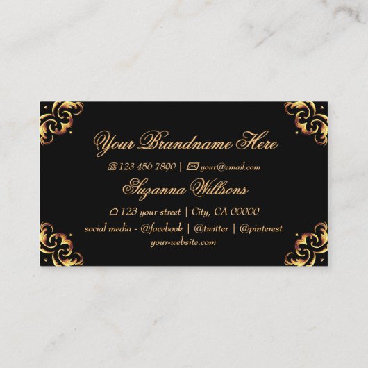 Carte De Visite Décor noir chatoyant avec Monogramme Impressionnan (Dos)