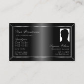 Carte De Visite Décor noir élégant avec monogramme et photo (Dos)