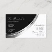 Carte De Visite Décor noir et blanc argenté avec Monogramme Modern (Dos)