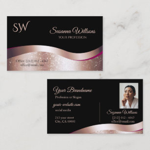 Carte De Visite Décor or noir Rose Wavy de luxe Monogramme photo