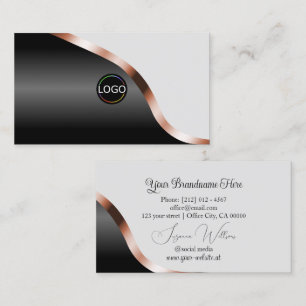 Carte De Visite Décor or Rose gris clair noir ondulé avec logo