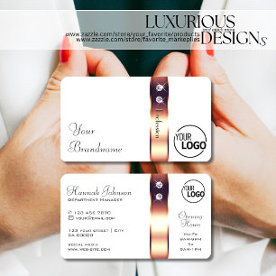 Carte De Visite Décor Rose élégant sur diamants noirs et logo