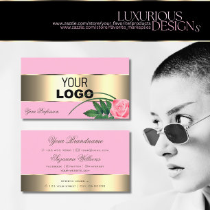 Carte De Visite Décor rose et or Joli Fleur Rose avec logo