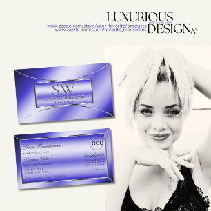 Carte De Visite Décor Royal Bleu Argent avec Monogramme et logo