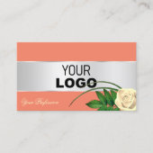 Carte De Visite Décor saumon Argent Superbe Fleur Rose avec logo (Devant)