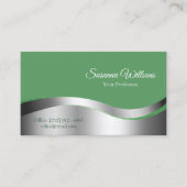 Carte De Visite Décor shamrock vert Wavy en argent avec photo (Devant)