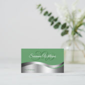 Carte De Visite Décor shamrock vert Wavy Silver avec Initiales (Debout devant)