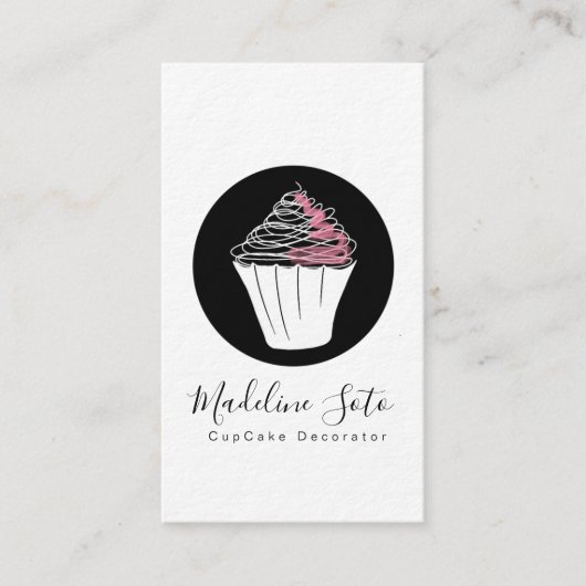 Carte De Visite Décorateur de gâteau Monochrome Cupcake (Devant)