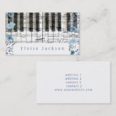 Carte De Visite décoration piano et fleurs bleues (Devant / Derrière)