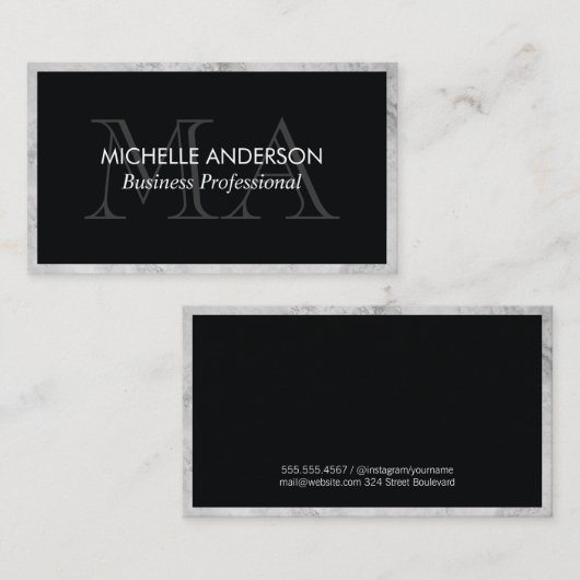 Carte De Visite Découpe classique en marbre | Monogramme | Exécuti (Devant / Derrière)