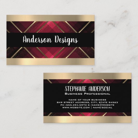 Carte De Visite Découpe Or | Bandes rouges (Devant / Derrière)