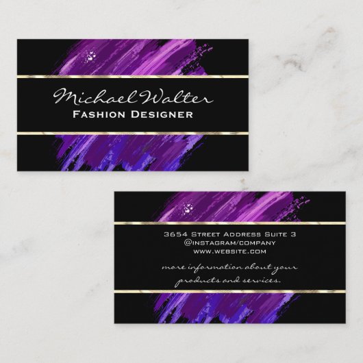 Carte De Visite Découpe Or | Brouillon violet (Devant / Derrière)