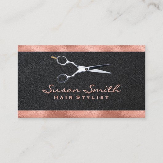 Carte De Visite Découpe rose Gold Foil | Cuir | Ciseaux (Devant)