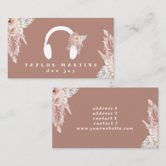 Carte De Visite dee jay boho fleurs brun arrière - plan (Devant / Derrière)