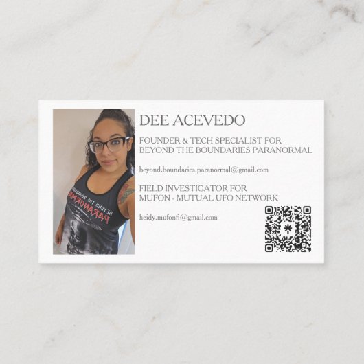 Carte De Visite Dee Paranormal Horizontal Business Card with Photo (Dos)