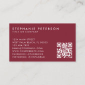 Carte De Visite Deep Burgundy Elegant Custom Company Logo QR Code (Dos)