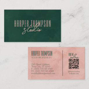 Carte De Visite Deep Green & Pink Stylish Signature Script