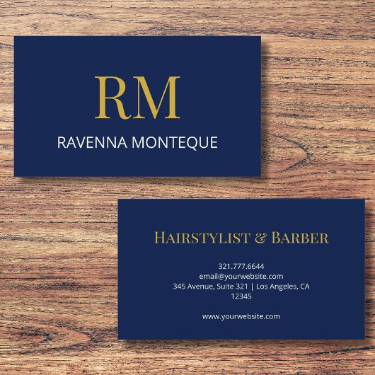 Carte De Visite Deep Navy Gold Monogram Personalized Name Luxury 