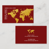 Carte De Visite Deep Red Gold World Map Agent de voyage (Devant / Derrière)