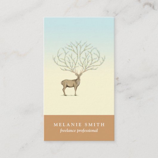 Carte De Visite Deer illustration antlers artistic floral card (Devant)