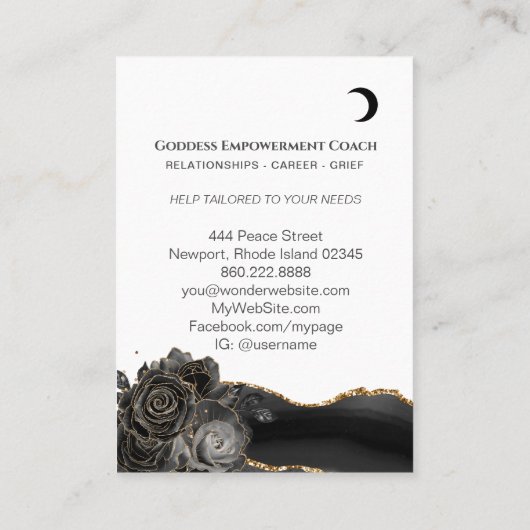 Carte De Visite *~* Déesse Rose Black Gold Yoga Moon Triangle (Dos)