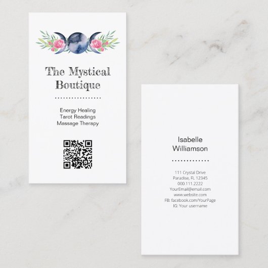 Carte De Visite Déesse Triple Lune Céleste Code QR Métaphysique (Devant / Derrière)