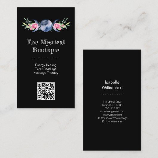 Carte De Visite Déesse Triple Lune Céleste Code QR Métaphysique (Devant / Derrière)