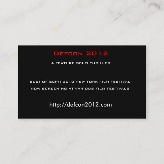 Carte De Visite Defcon 2012, un THRILLER de la SCIENCE FICTION de (Devant)