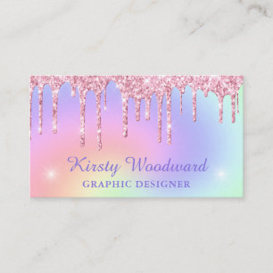 Carte De Visite Dégradé arc-en-ciel pastel et paillettes roses qui